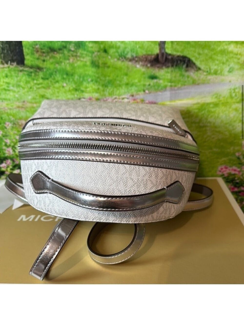 Michael Kors White Monogram Backpack Dome-Shaped Design NWT ( No Box ) Sheila - Picture 10 of 17